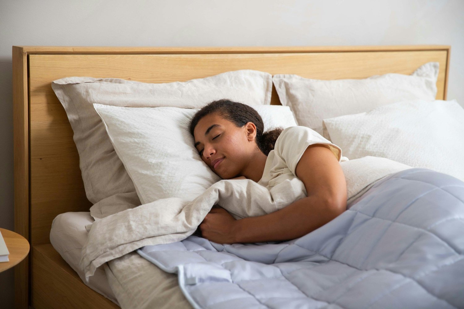 Woman sleeping peacefully in bed after finding relief from nighttime OCD and anxiety